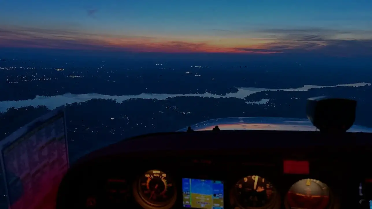 Cockpit view at dusk over Alabama