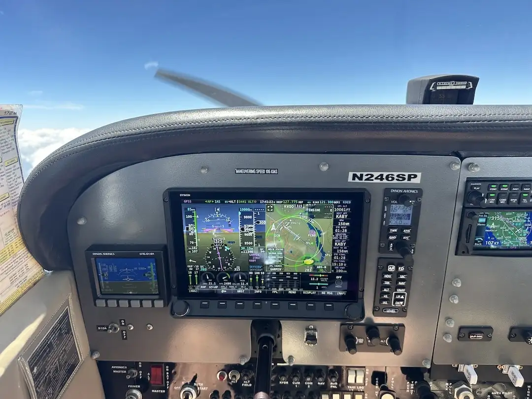Cockpit glass avionics view during instrument training flight