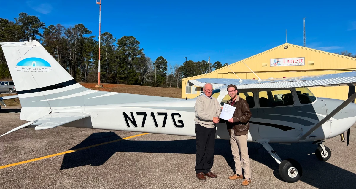 Student pilot passing checkride with Blue Skies Above flight instructor